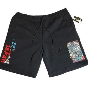 Members Only Dragon Fleece Shorts XXL Black Japanese Graphic Streetwear NWT